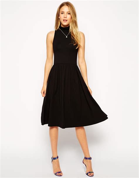 asos black midi dress|black midi dress with split.